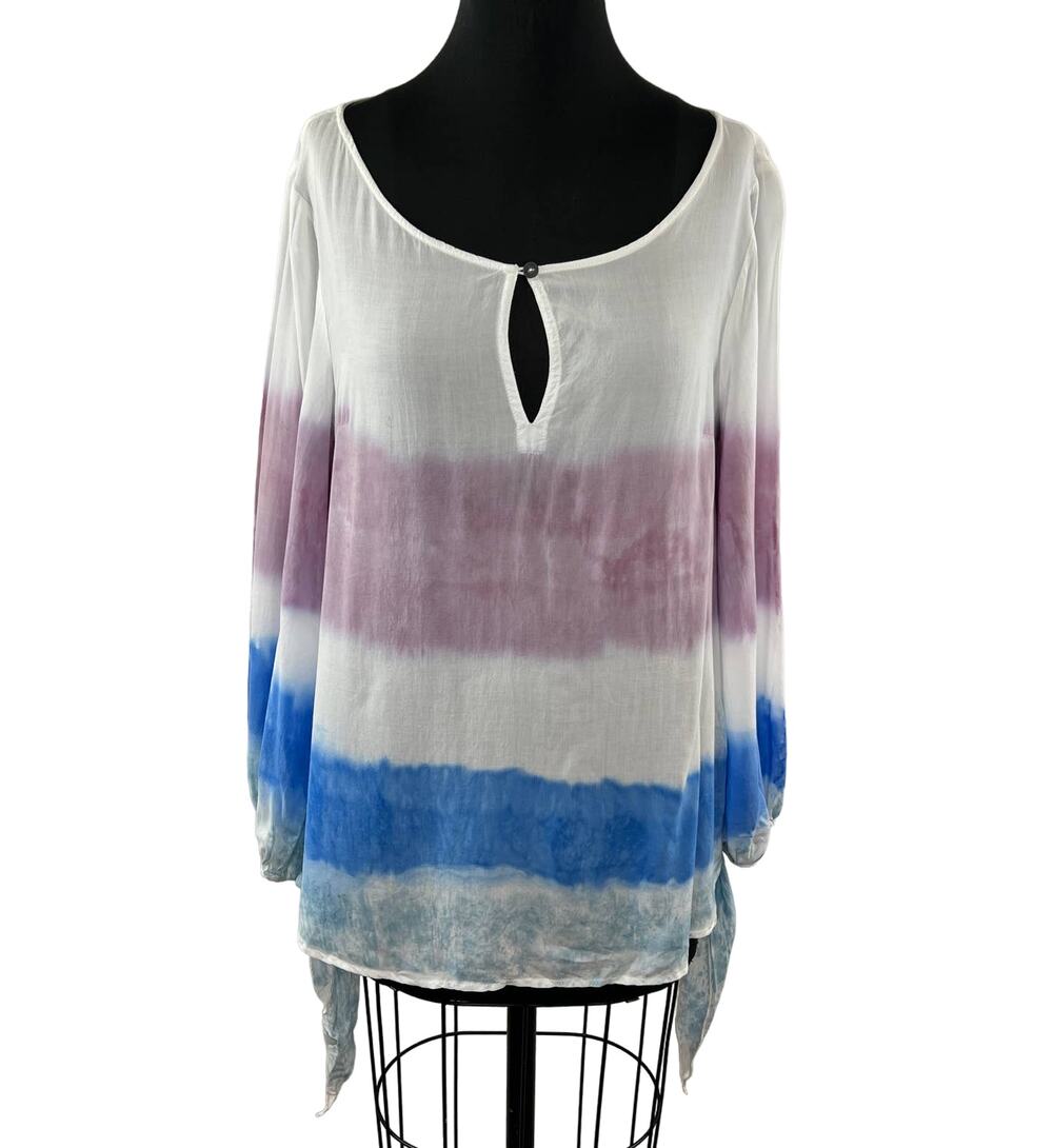 Anthropologie Holding Horses Melting Stripes Tie-Dye Shirt Tee Keyhole Neck M